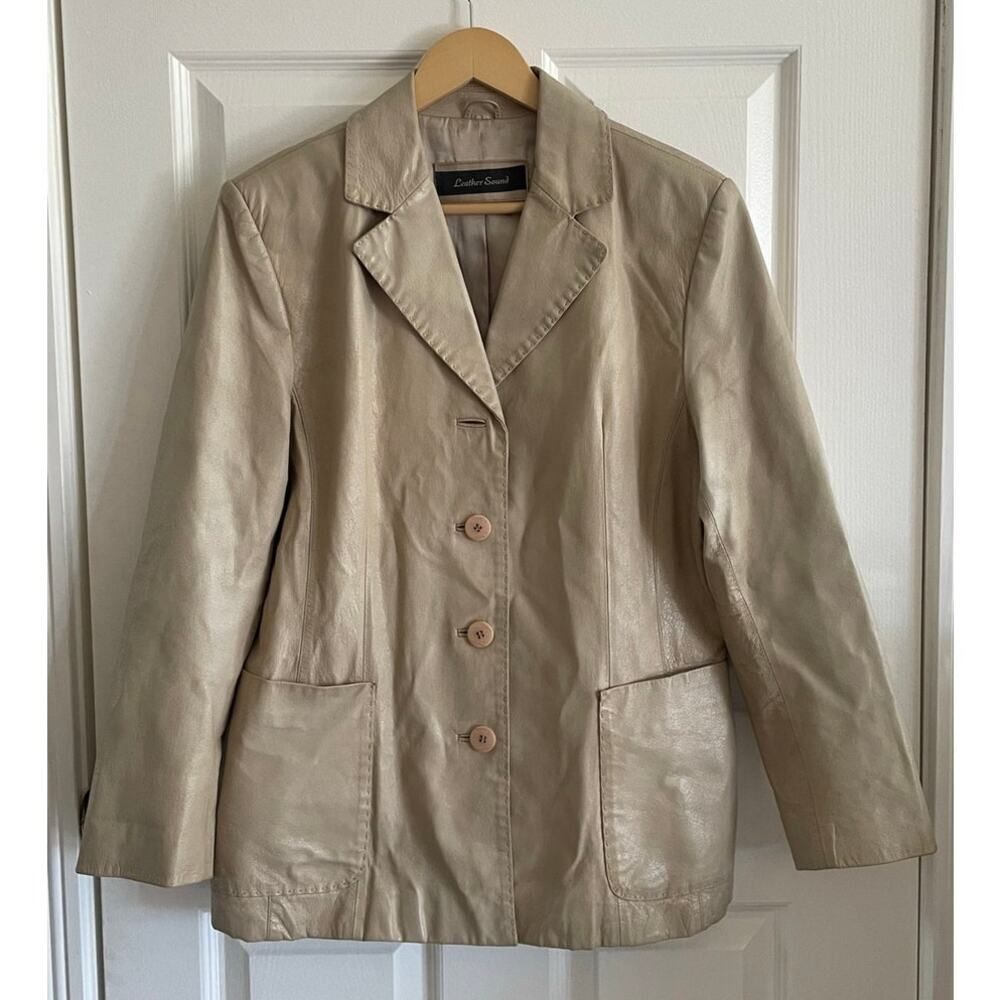 Vintage Leather Sound Genuine Leather Blazer Jacket Neutral Beige/Stone